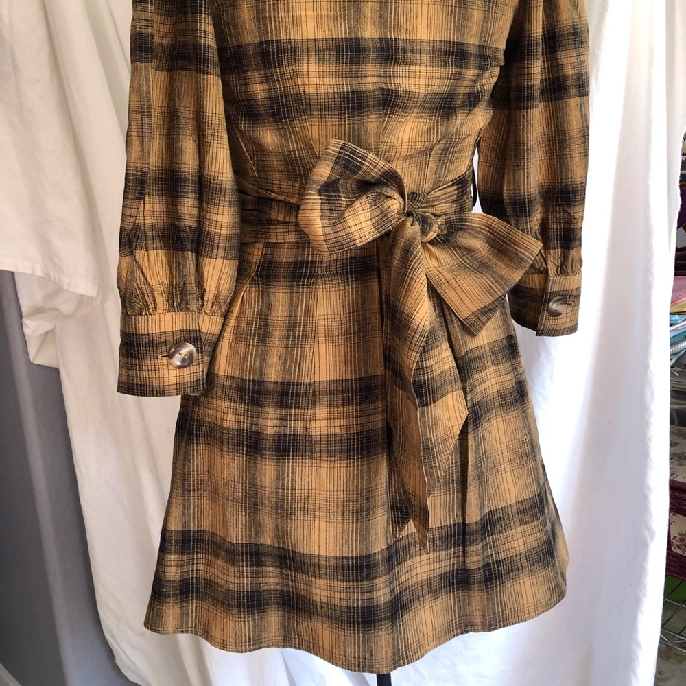 GUC-RARE Free People Plaid Balloon-Sleeve A-Line Dress